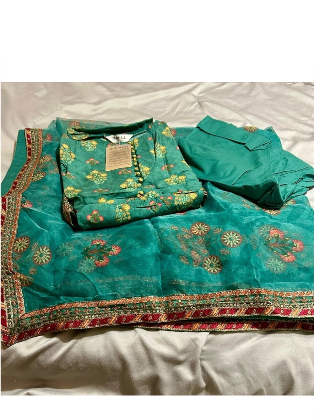 Maria. B. Green Embroidered Anarkali Suit with Matching Dupatta - Picture 8 of 8
